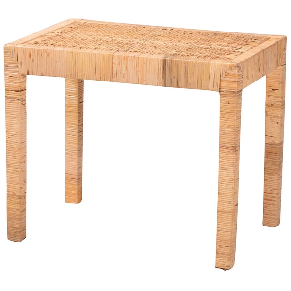 Baxton Studio Abelia Modern Bohemian Natural Rattan and Mahogany Wood Short Accent Bench 229-13147-ZORO - main